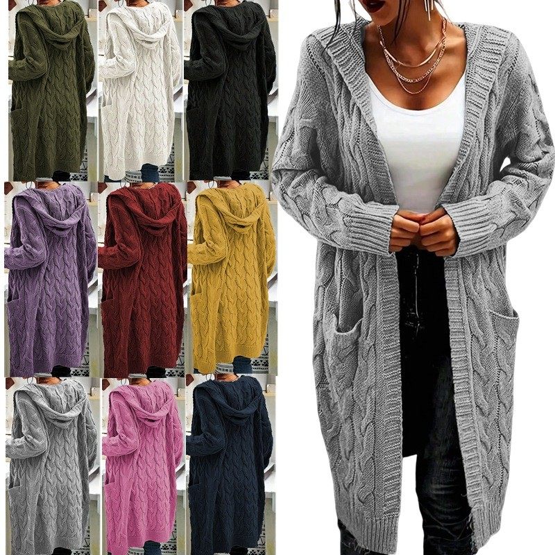 跨境秋冬新款女士休闲开襟毛衣欧美大码连帽针织衫口袋麻花外套女,个性定制/设计服务/DIY,连衣裙加工定制,淘宝优惠券,粉丝福利购,淘宝优惠卷