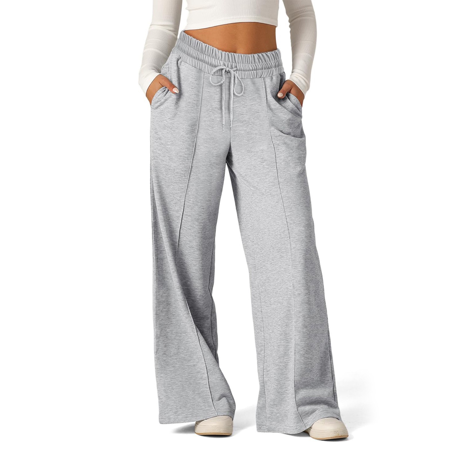 跨境电商亚马逊欧美女士系绳纯色收腰时尚阔腿休闲长裤