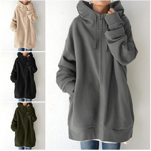 秋冬新款个性街头卫衣拉链连帽长款加绒卫衣