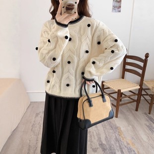 温柔风软糯套头毛衣女秋冬外穿慵懒圣诞立体小球针织衫 女上衣