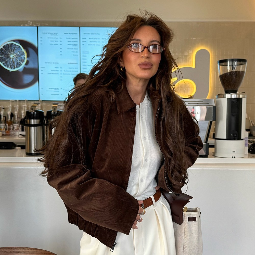 跨境外贸复古咖色夹克外套欧美新款拉链外套纯棉灯芯绒外套女