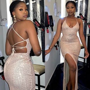 性感两片露背绑带连衣裙女 时尚 跨境新款 亚马逊欧美女装