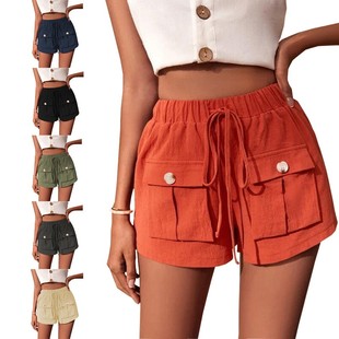 短裤 亚马逊夏季 中腰抽绳工装 独立站欧美跨境外贸女装 新款