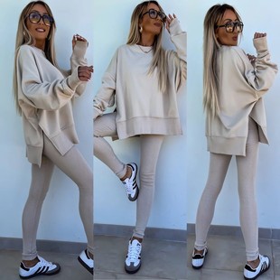 宽松卫衣套装 亚马逊新款 欧美休闲紧身长裤 女装 两件套 外贸春季