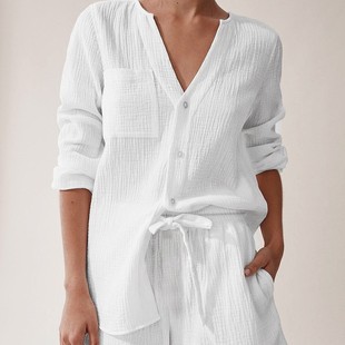 欧美睡衣 睡衣 棉 女士夏季 纯棉纱布 夏 女士纯棉睡衣欧美