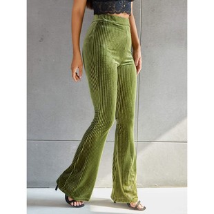 纯色高腰金丝绒坑条喇叭裤 跨境亚马逊新款 性感 时尚 欧美女装