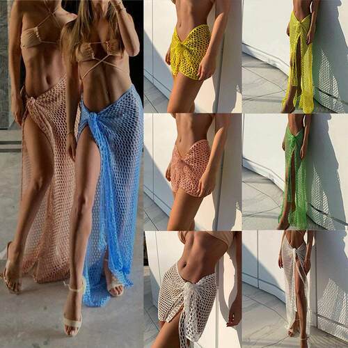 Hollow Knitted Holiday Strap Beach Skirt女镂空针织绑带沙滩裙
