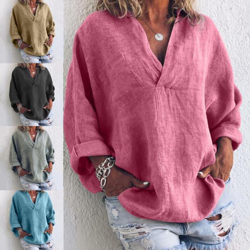 新款独立站亚马逊热卖欧美领长袖衬衫套头女士衬衣