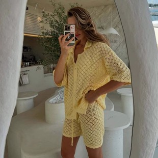 沙滩比基尼罩衫 新款 系扣裙百搭套装 裙多色开衫 夏 针织钩花套装