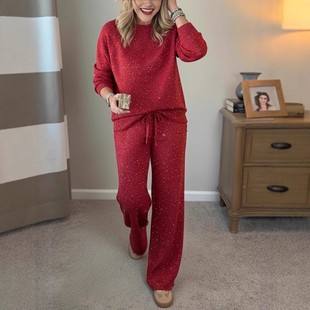 独立站跨境欧美亚马逊节日亮闪闪卫衣两件套