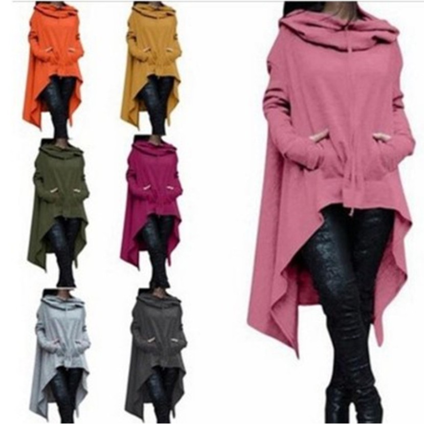 秋冬外贸亚马逊速卖通 新款欧美纯色连帽不规则宽松插袋卫衣