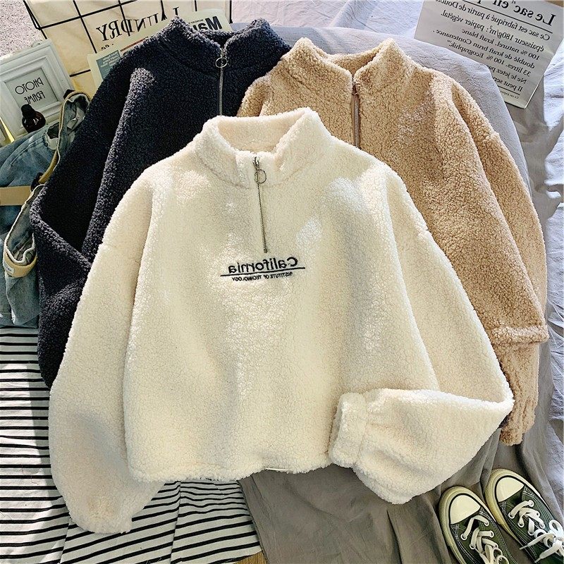 实拍羊羔绒短款半高领卫衣女加绒加厚宽松欧美秋冬拉链上衣外套,个性定制/设计服务/DIY,连衣裙加工定制,淘宝优惠券,粉丝福利购,淘宝优惠卷