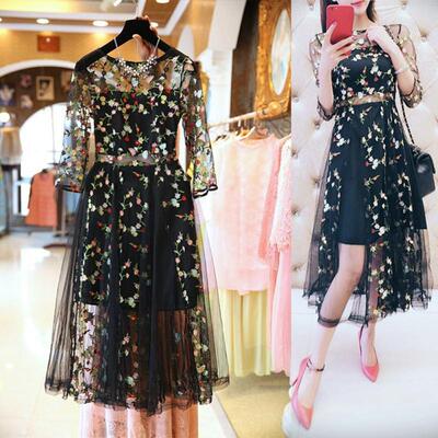 Women's lace dress mesh embroidery    女装蕾丝连衣裙网纱刺绣