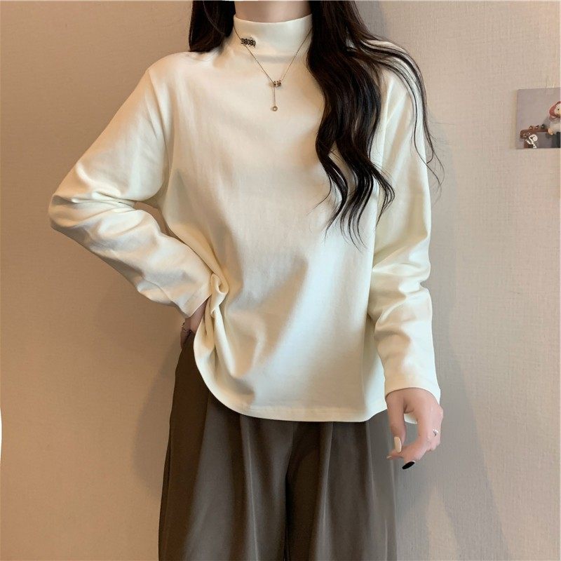 跨境纯色半高领长袖恤女秋冬宽松百搭内搭德绒刺绣保暖打底衫,个性定制/设计服务/DIY,连衣裙加工定制,淘宝优惠券,粉丝福利购,淘宝优惠卷