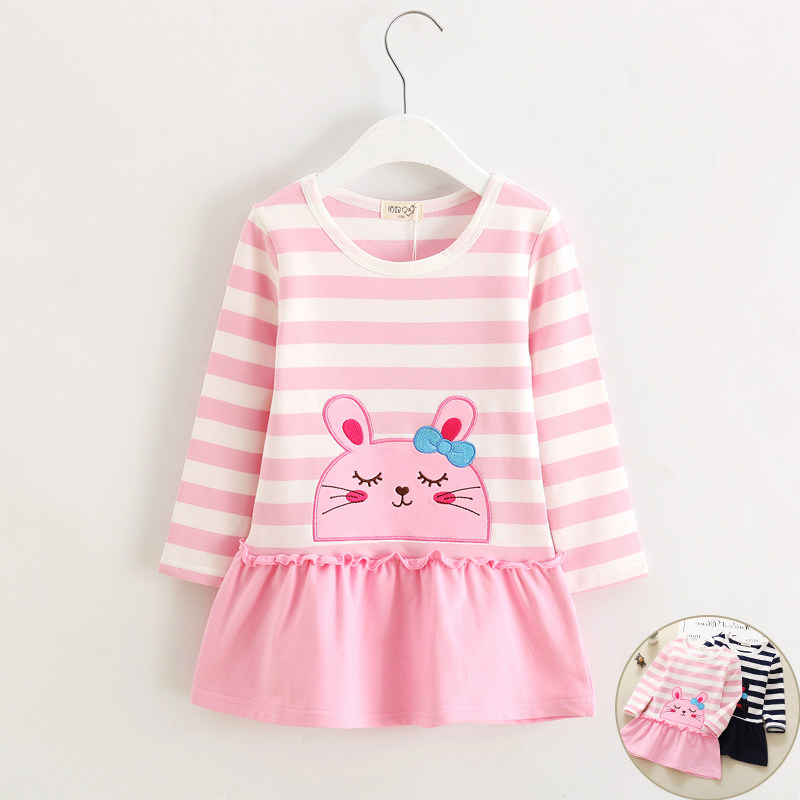 女童t恤长袖春秋童装新款条纹宝宝t恤裙童装拼接儿童上衣裙纯棉潮,童装/婴儿装/亲子装,T恤,淘宝优惠券,粉丝福利购,淘宝优惠卷