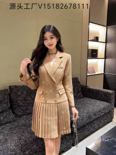 秋季 刺繡西裝 套裝 裙女2024新高級感時髦氣質百褶裙西服兩件套 韓版