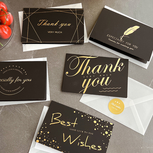 黑色烫金贺卡 商务送礼感谢留言卡 感恩节生日祝福感恩卡片带信封