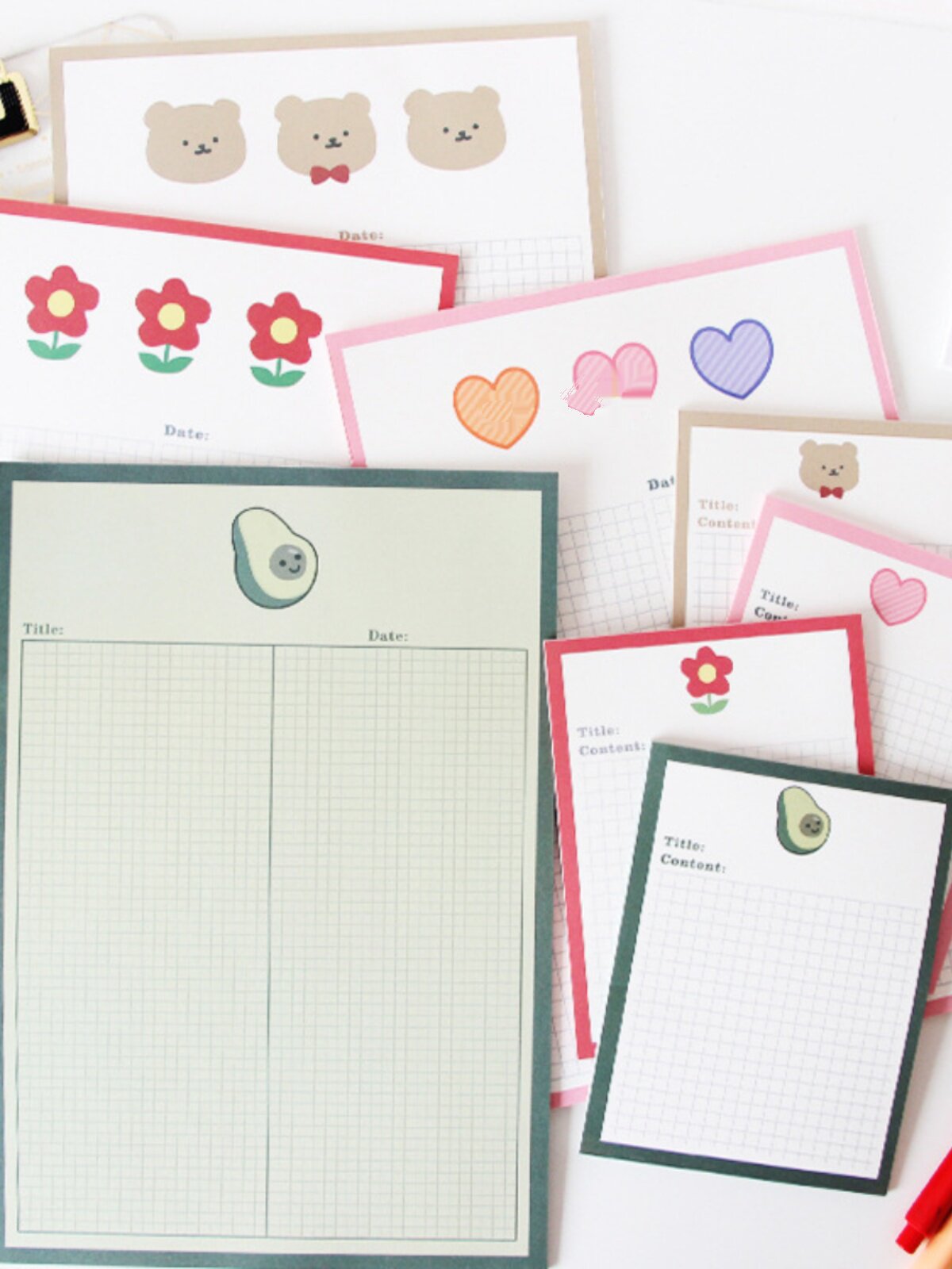귀여운 기능 걸리 하트 꽃 아보카도 크리에이티브 노트 일일 일정 메모장 B5 학습 노트 용지