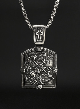 欧美复古钛钢十字形骑士军牌项链男士个性嘻哈潮流不锈钢吊坠配饰