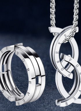 亲嘴鱼变形戒指钛钢男士项链创意小众轻奢高级感不锈钢戒指环吊坠