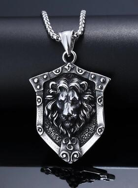不锈钢狮子头盾牌吊坠男士嘻哈朋克风钛钢hiphop潮流兄弟项链配饰