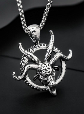 跨境欧美个性创意复古做旧山羊头羊角吊坠嘻哈街头不锈钢男士项链