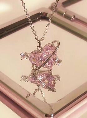 Lover Choker Necklace Cute桃心恋爱星球项链甜美水钻爱心锁骨链