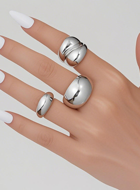 Finger Rings Jewelry几何弧面夸张光面圆球戒指指环关节戒套装