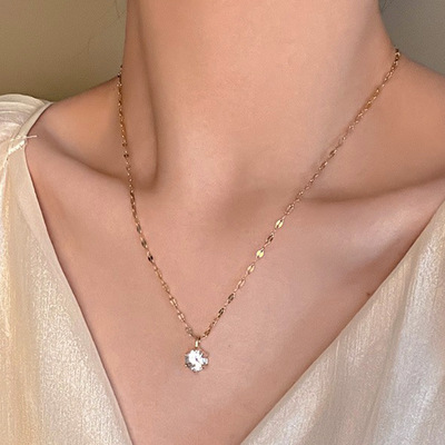 Women Necklace Girl Choker欧美ins单钻项链女 时尚轻奢简约颈链