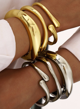 3pcs Bangle Bracelets个性金属亮面开口手镯简约手环3件套装