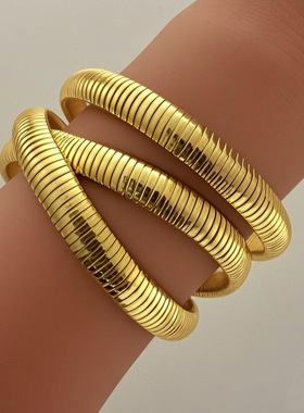 Bangle Bracelet欧美时尚创意复古螺纹蛇骨手镯弹力简约素圈手饰