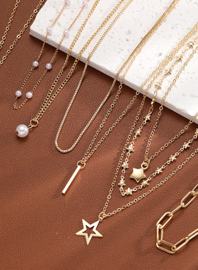 Women Necklace Sets ожерелье五角星蝴蝶项链链条女项饰