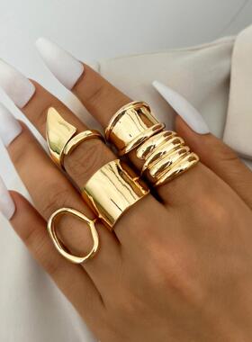 Women Ring Gift几何设计感套戒指环关节戒欧美金属小众开口戒指