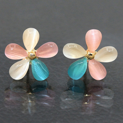 Women Earring Girl Ear Stud Jewelry猫眼石花朵耳钉女清新耳环