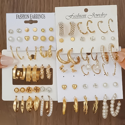 36pcs Earring Ear Stud Jewelry Sets气质仿珍珠麻花耳环女耳钉