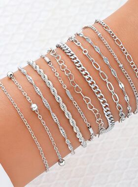 11pcs Bracelet镂空爱心麻花链条手链精致时尚高颜值手饰11件套