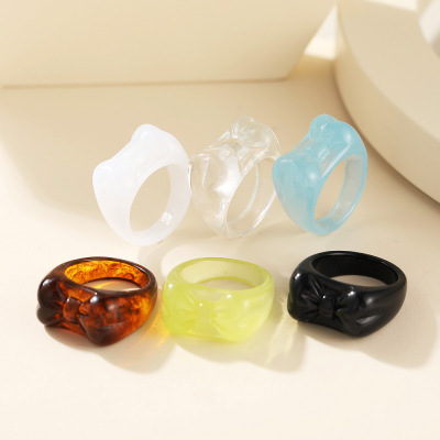 Ring Sets Gifts Jewelry欧美ins设计蝴蝶果冻色树脂关节戒戒指