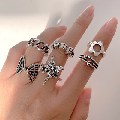 6pcs Rings Sets Jewelry Gift欧美蝴蝶精灵骰子戒指欧美关节戒指