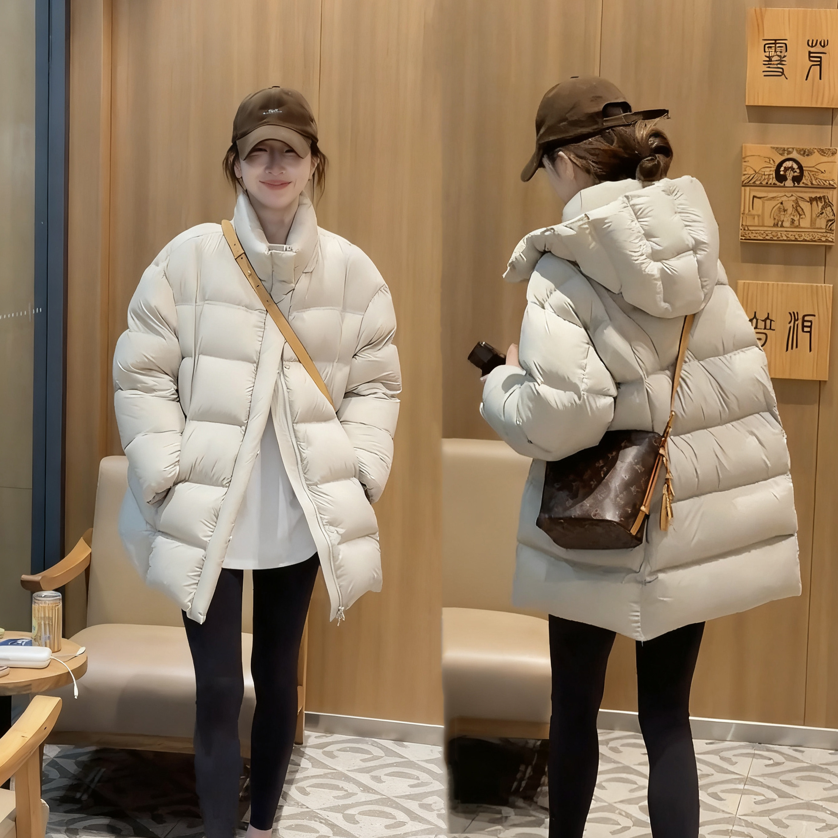 泡芙羽绒服女中长款90白鸭绒