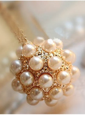 滢朵朵韩国饰品 珍珠球项链 精致长款项链 毛衣链 a01128