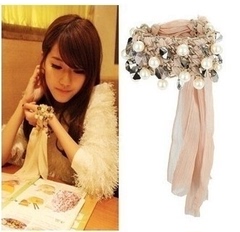 滢朵朵仙女款！超多红人秀 雪纺水晶珍珠 金属编织手链C02323