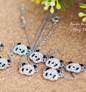 滢朵朵日韩新款 可爱秀气满钻小熊猫锁骨链 项链 a02436