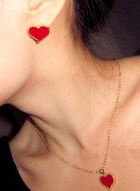 复古正红色开运本命年耳钉项链