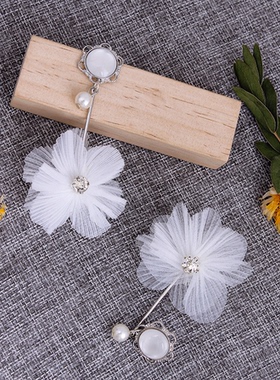 白色蕾丝花朵长款仙女风耳坠珍珠