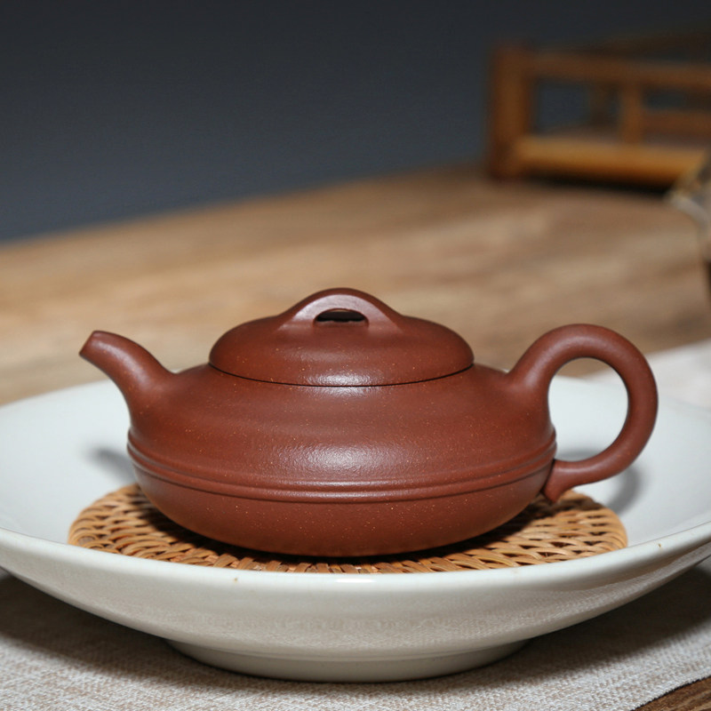 宜兴名家茶壶紫砂壶茶具 吴竹霞原矿降坡泥紫泥纯全手工壶线圆壶