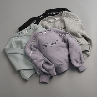 160 荷叶边套头上衣100 日系新款 女童秋冬加绒保暖卫衣洋气高腰款