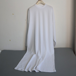 白色连衣裙女士55棉舒适透气华夫格长裙春秋冬三季 外穿 家居裙大码