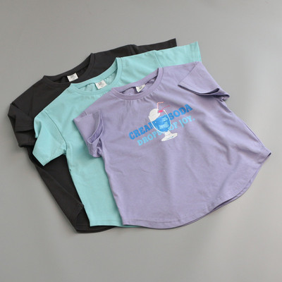 日系新款女宝短袖夏季65棉凉感舒适休闲T恤可爱印花圆领衫90-160