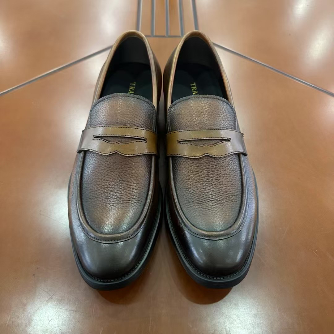 TRANDS皮鞋进口鹿皮鞋面牛皮内里,XL大底,手工擦色吊牌价3280