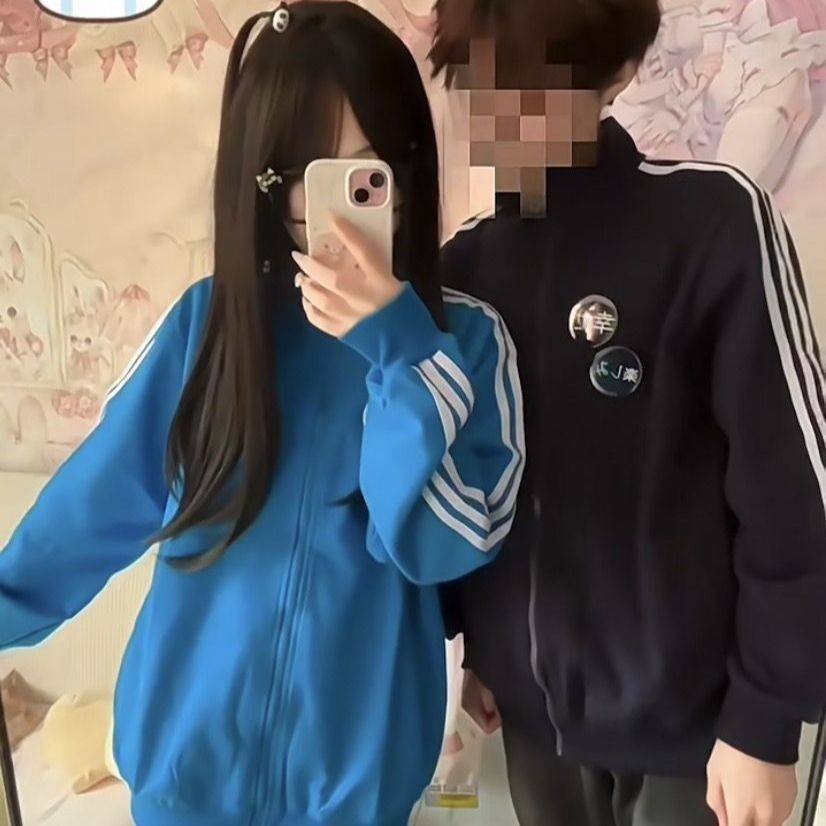 2026秋冬新款日系立领校供感秋冬蓝色卫衣女可爱软妹拉链运动外